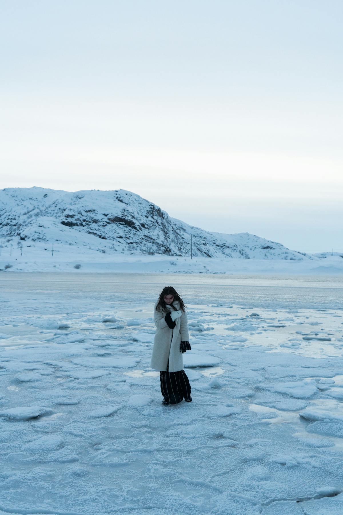 Fur coat cinematic winter landscape