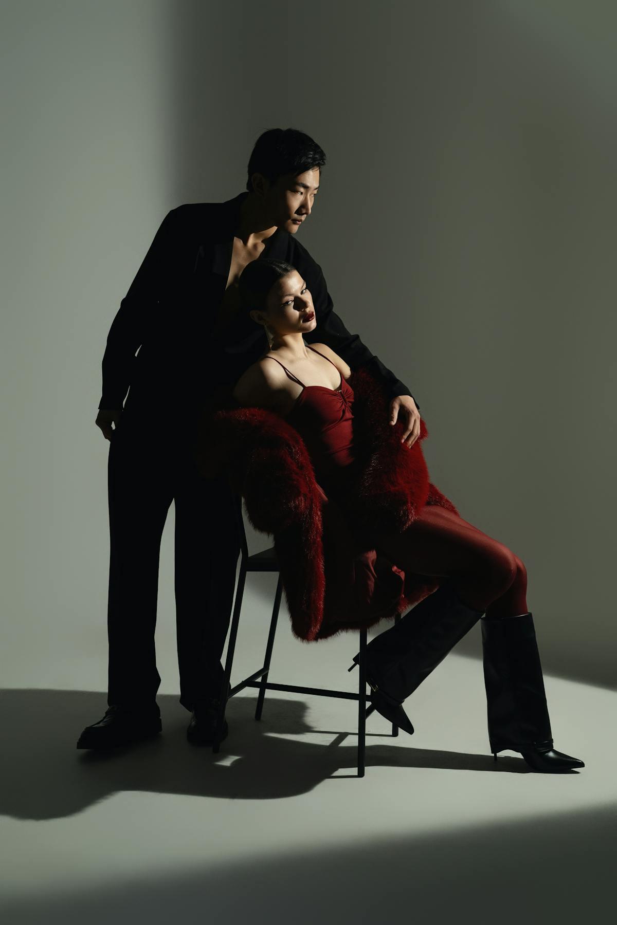 Editorial fashion couple in fur