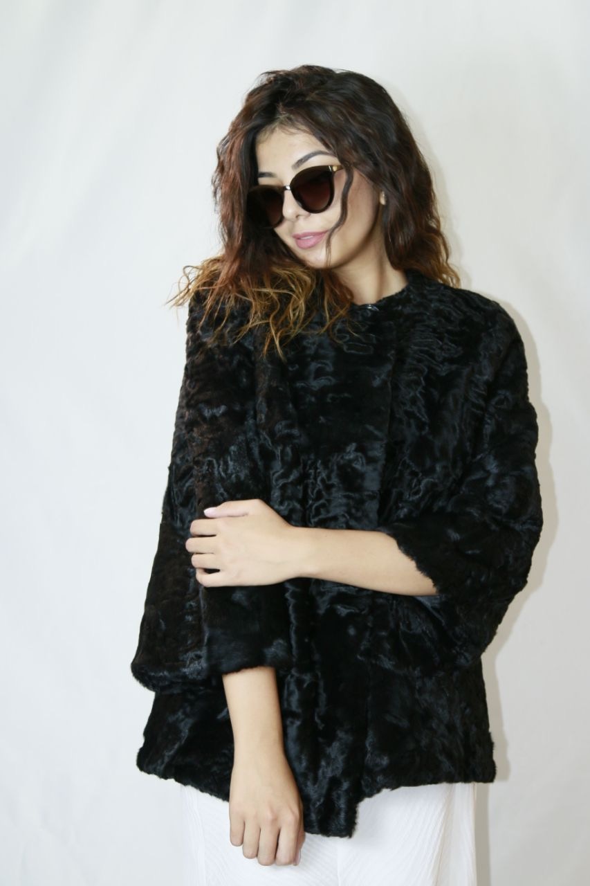 Black Karakul fur jacket portrait